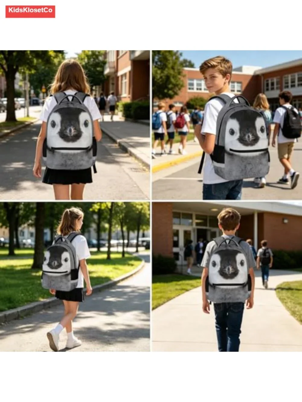 Penguin Backpack for Kids Arctic Animal Face School Bag with Reflective Safety